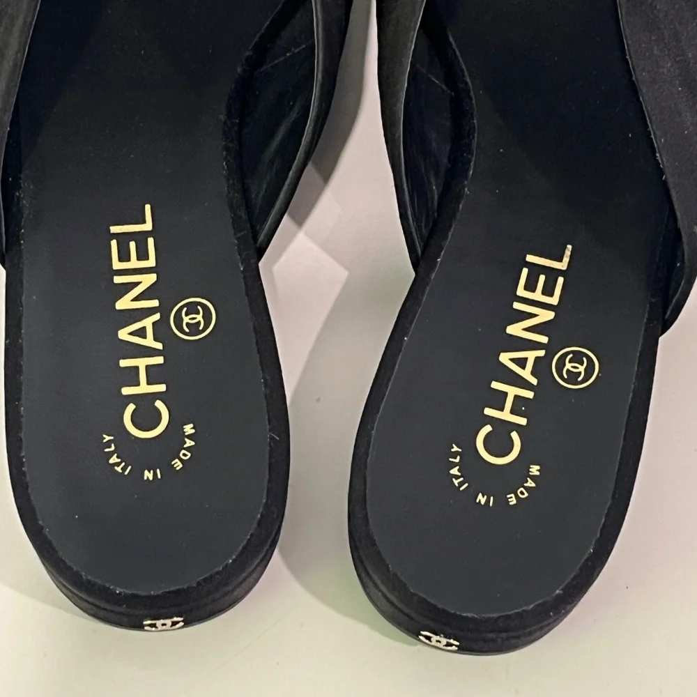 NWT Chanel Knotted Black Satin Mule Flat Slide Size EU 39.5/ US 9 MSRP $950 - Picture 11 of 12
